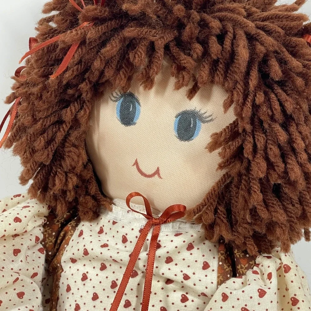 Vintage Handmade Rag Doll Brown Yarn Hair Floral Dress Lace Bloomers 29